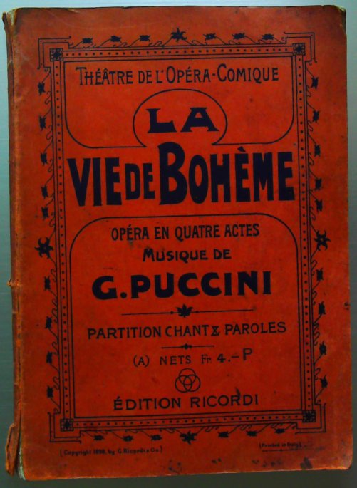 Opéra Comique Puccini La vie de Bohème Partition, chant et paroles 1898